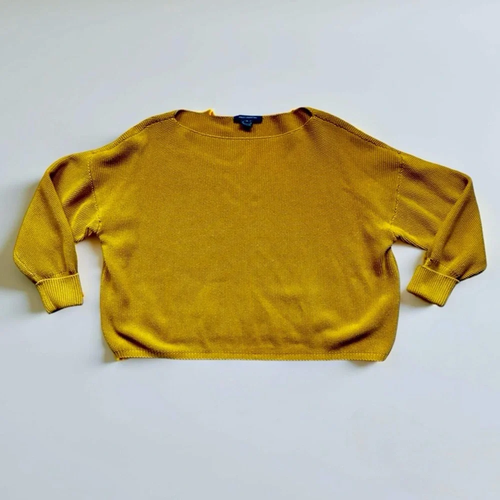 French Connection Mustard Cropped Women's Sweater with Boatneck - Picture 1 of 4